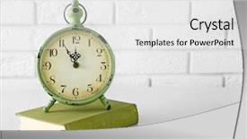  Presentation with light book - PPT theme with clock and vintage book on light wall background background and a white colored foreground