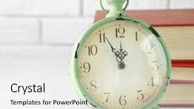  Presentation with vintage clock - Presentation theme enhanced with clock and vintage books on light wall background background and a white colored foreground