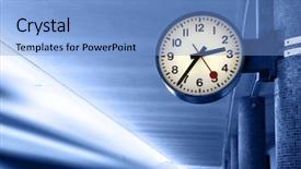  Presentation with train railway - Colorful presentation enhanced with clock at railway station toned backdrop and a light blue colored foreground