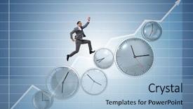  Presentation with learn english concept time - Colorful presentation theme enhanced with clock chart - businessman in time management concept backdrop and a  colored foreground