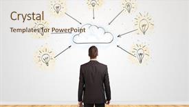  Presentation with cloud technology - Colorful theme enhanced with clock chart - young businessman in doubt looking backdrop and a sky blue colored foreground