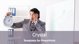  Presentation with whiteboard - Colorful slide set enhanced with clock chart - young handsome businessman in front backdrop and a gray colored foreground