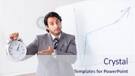  Presentation with whiteboard - Slide set having clock chart - young handsome businessman in front background and a sky blue colored foreground