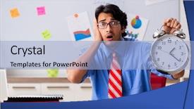  Presentation with financial - Beautiful PPT theme featuring clock chart - young male financial manager working backdrop and a light blue colored foreground