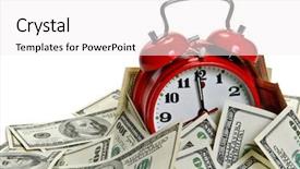  Presentation with time money - Amazing PPT theme having clock covered pile of money backdrop and a white colored foreground
