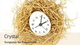  Presentation with egg - Cool new slide deck with clock dial on white egg backdrop and a yellow colored foreground