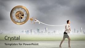  Presentation with time - Colorful presentation design enhanced with clock free - image of attractive businesswoman backdrop and a light gray colored foreground