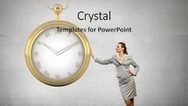  Presentation with time - Colorful slide deck enhanced with clock free - image of attractive businesswoman backdrop and a light gray colored foreground