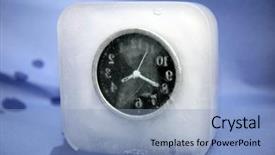  Presentation with ice frozen - Colorful PPT layouts enhanced with clock frozen in ice representing backdrop and a  colored foreground