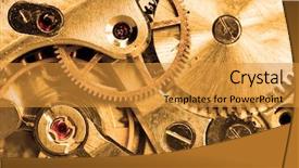  Presentation with mechanisms art mechanism clockwork - PPT theme enhanced with clock gears - clockwork of wristwatch super close background and a gold colored foreground