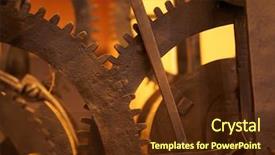  Presentation with gear wheels - Colorful presentation design enhanced with clock gears - grunge gear cog wheels background backdrop and a tawny brown colored foreground