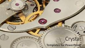  Presentation with mechanism - Presentation design having clock gears - internal mechanism of mechanical watches background and a mint green colored foreground