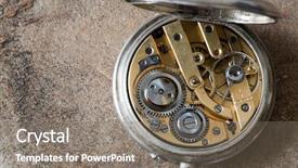  Presentation with watch gears - Presentation theme featuring clock gears - open antique pocket watch lying background and a gray colored foreground