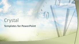  Presentation with clock - Presentation theme having clock-grass-and-sky-spring background and a sky blue colored foreground