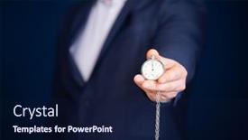  Presentation with time management - Slide deck featuring clock-in-businessman-hand-deadline background and a navy blue colored foreground