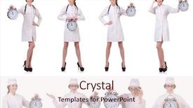  Presentation with doctor - Presentation theme having clock medical emergency - attractive woman doctor isolated background and a  colored foreground