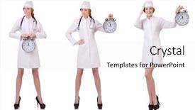  Presentation with medical emergency - Colorful slide deck enhanced with clock medical emergency - attractive woman doctor isolated backdrop and a  colored foreground