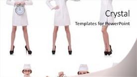  Presentation with doctor helps to get out of bed an elderly woman - Presentation theme enhanced with clock medical emergency - attractive woman doctor isolated background and a  colored foreground