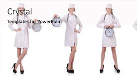  Presentation with rural doctor - Presentation consisting of clock medical emergency - attractive woman doctor isolated background and a  colored foreground