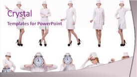  Presentation with doctor helps to get out of bed an elderly woman - Presentation consisting of clock medical emergency - attractive woman doctor isolated background and a  colored foreground