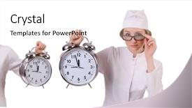  Presentation with emergency medical - Theme enhanced with clock medical emergency - attractive woman doctor isolated background and a  colored foreground