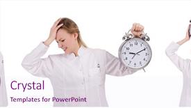  Presentation with doctor helps to get out of bed an elderly woman - Slides having clock medical emergency - woman doctor missing her deadlines background and a  colored foreground