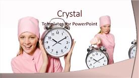  Presentation with work deadlines - Cool new PPT layouts with clock medical emergency - woman doctor missing her deadlines backdrop and a  colored foreground