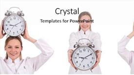  Presentation with medical emergency - PPT theme having clock medical emergency - woman doctor missing her deadlines background and a  colored foreground