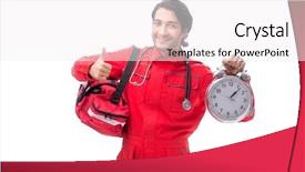  Presentation with paramedic - Presentation theme featuring clock medical emergency - young paramedic in red uniform background and a white colored foreground
