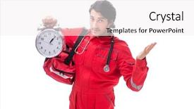  Presentation with paramedic - Presentation design enhanced with clock medical emergency - young paramedic in red uniform background and a white colored foreground