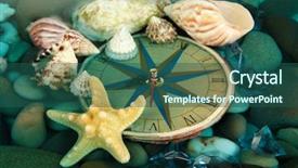  Presentation with sea shells - Slide deck featuring clock on sea bottom with shells and stones background and a ocean colored foreground