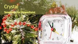  Presentation with snow tree - Amazing theme having clock on snow under decorated christmas tree backdrop and a tawny brown colored foreground