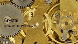  Presentation with mechanism - PPT theme having clock parts - close-up mechanism of old watch background and a gold colored foreground