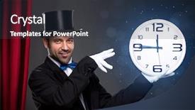 Presentation with magician - Cool new slide deck with clock playing with time backdrop and a tawny brown colored foreground
