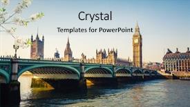  Presentation with westminster - PPT theme consisting of clock spring - big ben and westminster bridge background and a light blue colored foreground
