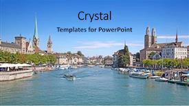  Presentation with river - Presentation theme enhanced with clock tower - limmat river and famous zurich background and a light blue colored foreground
