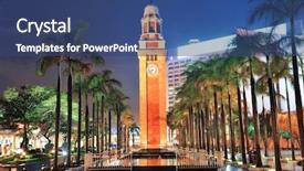  Presentation with union jack flag and clock tower - Theme enhanced with clock tower in hong kong background and a ocean colored foreground