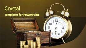  Presentation with chest - Audience pleasing theme consisting of clock with coins in chest backdrop and a tawny brown colored foreground