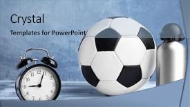  Presentation with bottle - Presentation design having clockface - alarm clock and soccer ball background and a  colored foreground