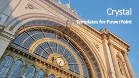  Presentation with budapest - PPT layouts consisting of clockface - facade of railway station keleti background and a teal colored foreground