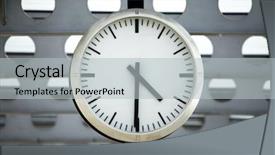  Presentation with timeline - Slide deck consisting of clockface timeline - analogue clock on a railway background and a light gray colored foreground