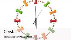  Presentation with dog food - Slide deck featuring clockmanufacturing - clock made of dog biscuits background and a sky blue colored foreground