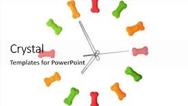  Presentation with clock - Colorful slide deck enhanced with clockmanufacturing - clock with dog biscuits isolated backdrop and a  colored foreground
