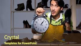  Presentation with workshop - Slide deck having clockmanufacturing - young shoemaker in workshop background and a tawny brown colored foreground