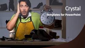  Presentation with workshop - Presentation theme with clockmanufacturing - young shoemaker in workshop background and a gray colored foreground