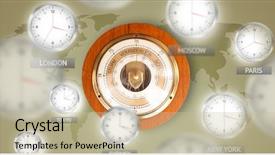  Presentation with zone - Colorful PPT theme enhanced with clocks and time zones backdrop and a mint green colored foreground