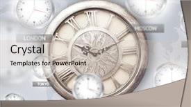  Presentation with world travel - Presentation with clocks and time zones background and a soft green colored foreground