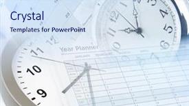  Presentation with planner - Slide deck featuring clocks calendar page and year background and a sky blue colored foreground