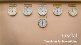  Presentation with zone - Cool new PPT theme with clocks shows different time zones backdrop and a coral colored foreground