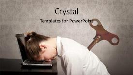  Presentation with sleeping - Amazing slide set having clockwork - businesswoman with a key winder backdrop and a light gray colored foreground